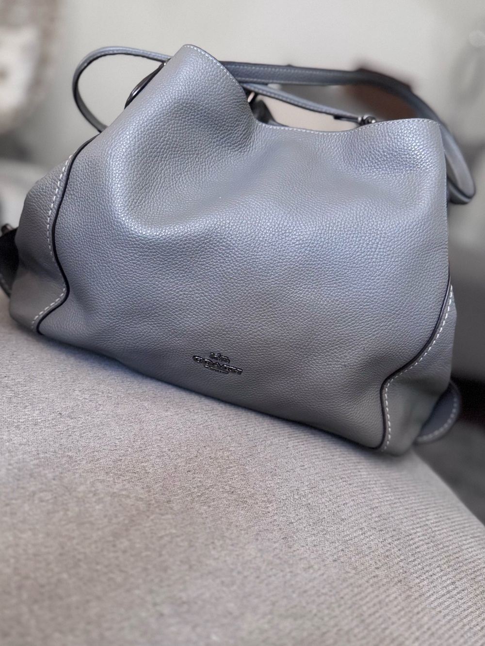 Coach Gray Pebbled Leather Shoulder Bag